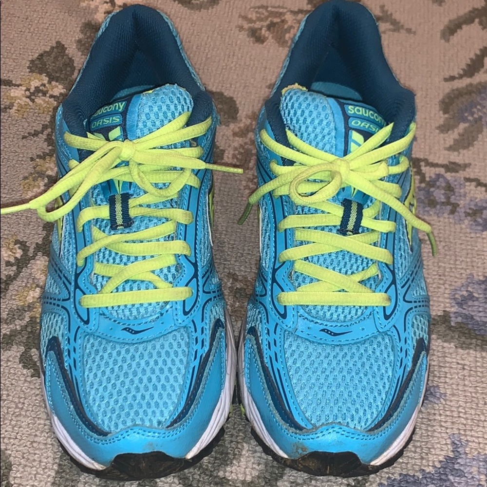 Turquoise and lime saucony sneakers